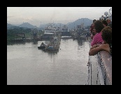 The Zaandam has just entered the first lock, and the ship ahead of us is already in the second lock.